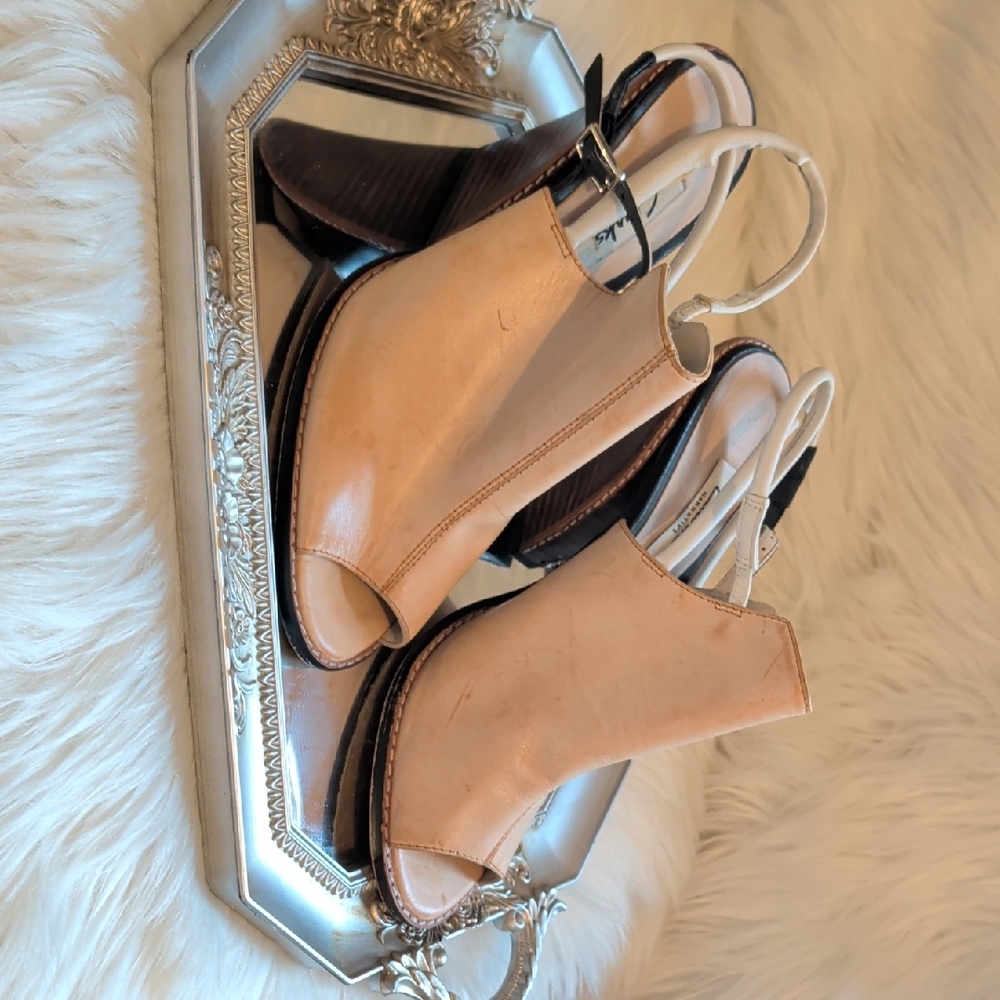 Clarks Cream Peep-Toe Slingback Heels